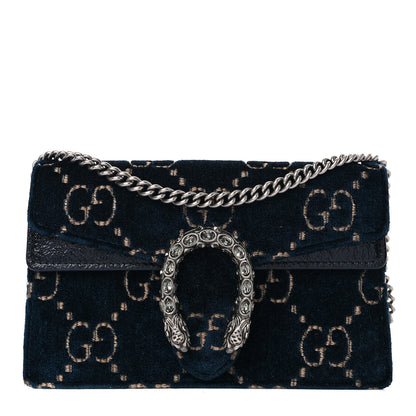 Gucci Velvet GG Monogram Super Mini Dionysus Shoulder Bag Blue Beige Black 1 of 13