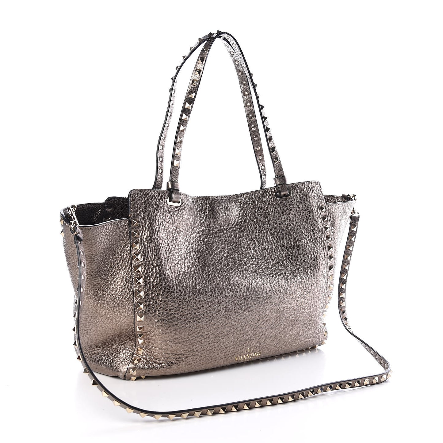Metallic Alce Printed Calfskin Medium Rockstud Tote Sasso