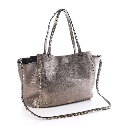 Valentino Garavani Metallic Alce Printed Calfskin Medium Rockstud Tote Sasso 4 of 10