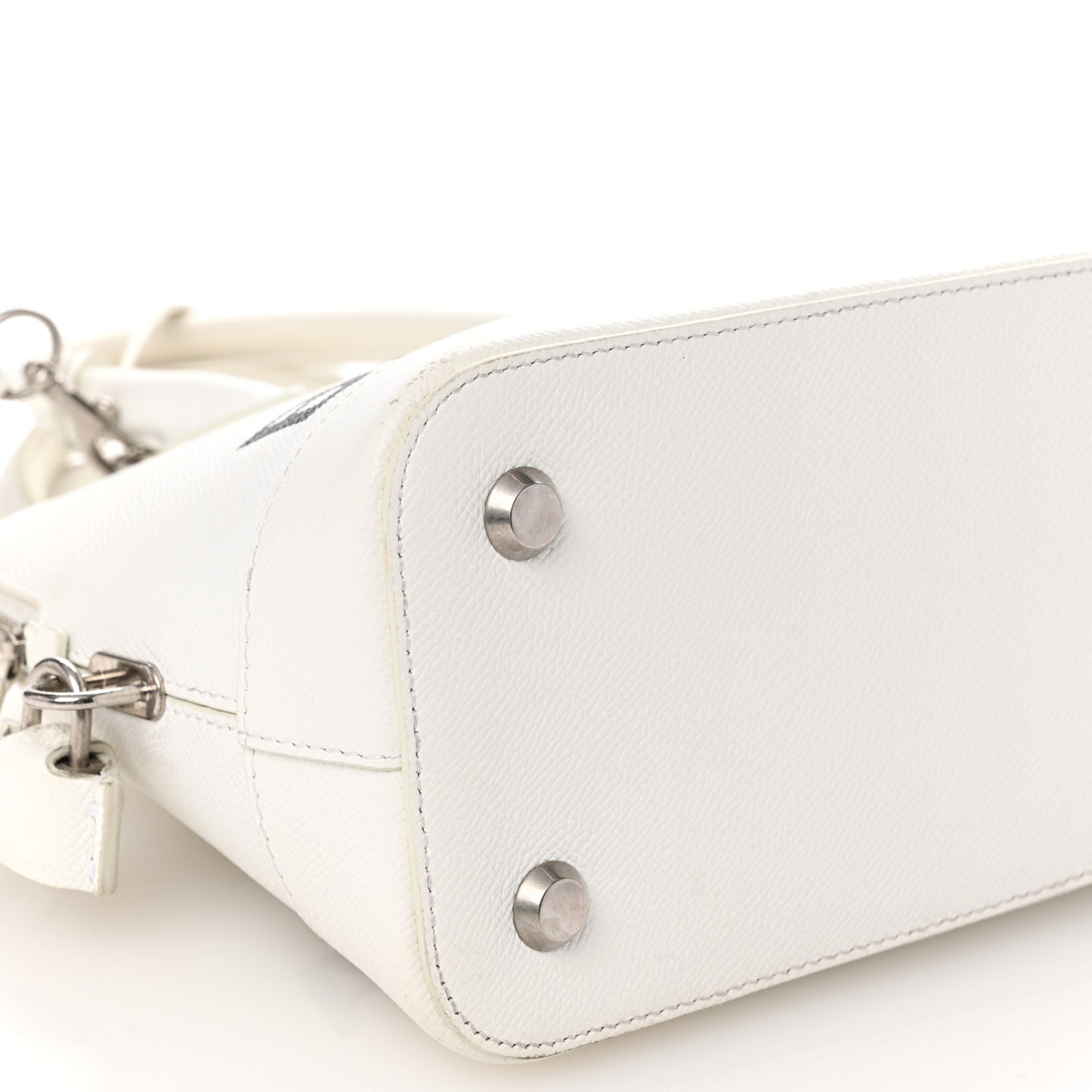 Signature Grained Calfskin Logo S Ville Top Handle Bag White Black
