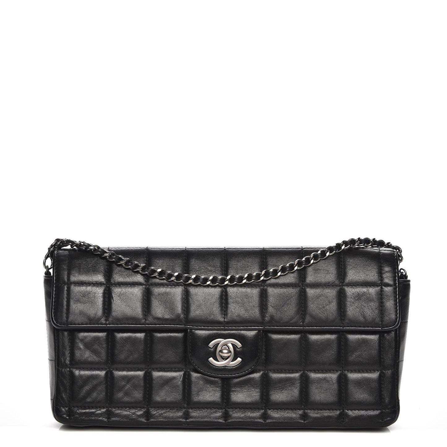 Lambskin Quilted East West Chocolate Bar Flap Black