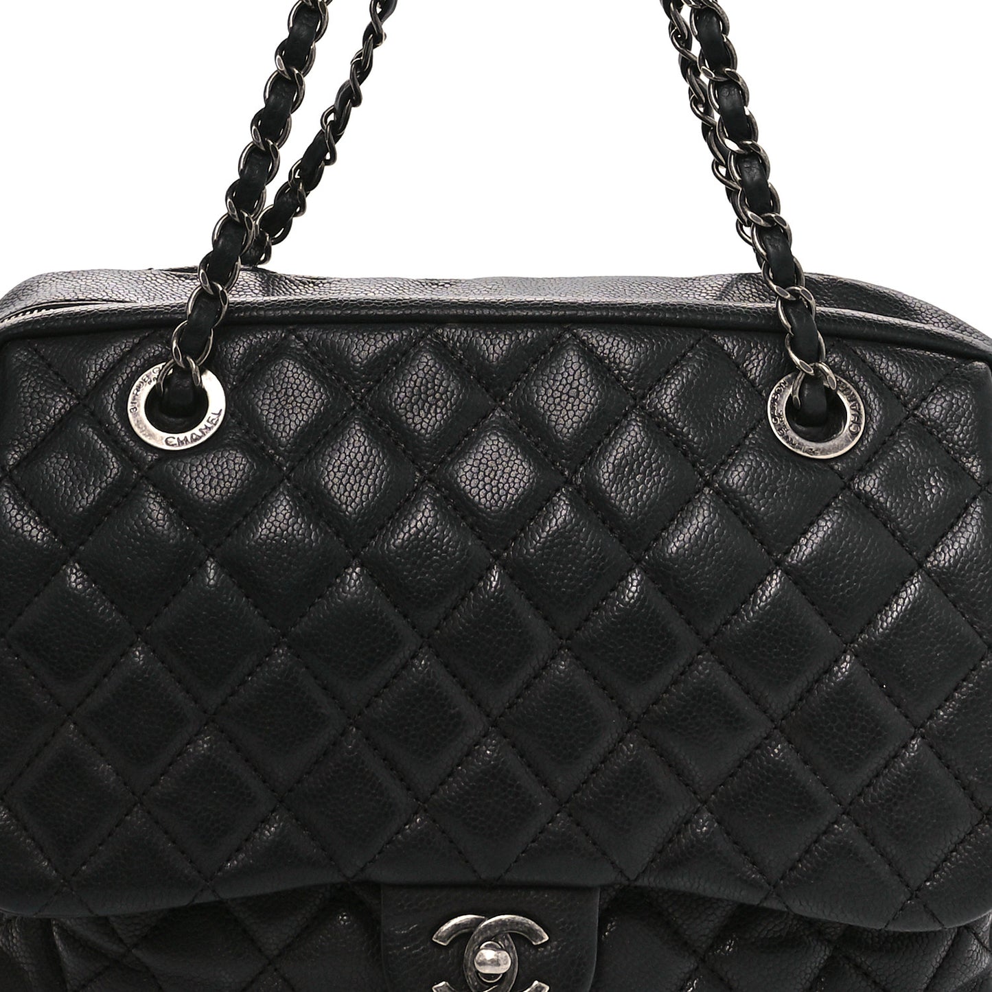 Caviar Quilted Travel Flap Tote Black