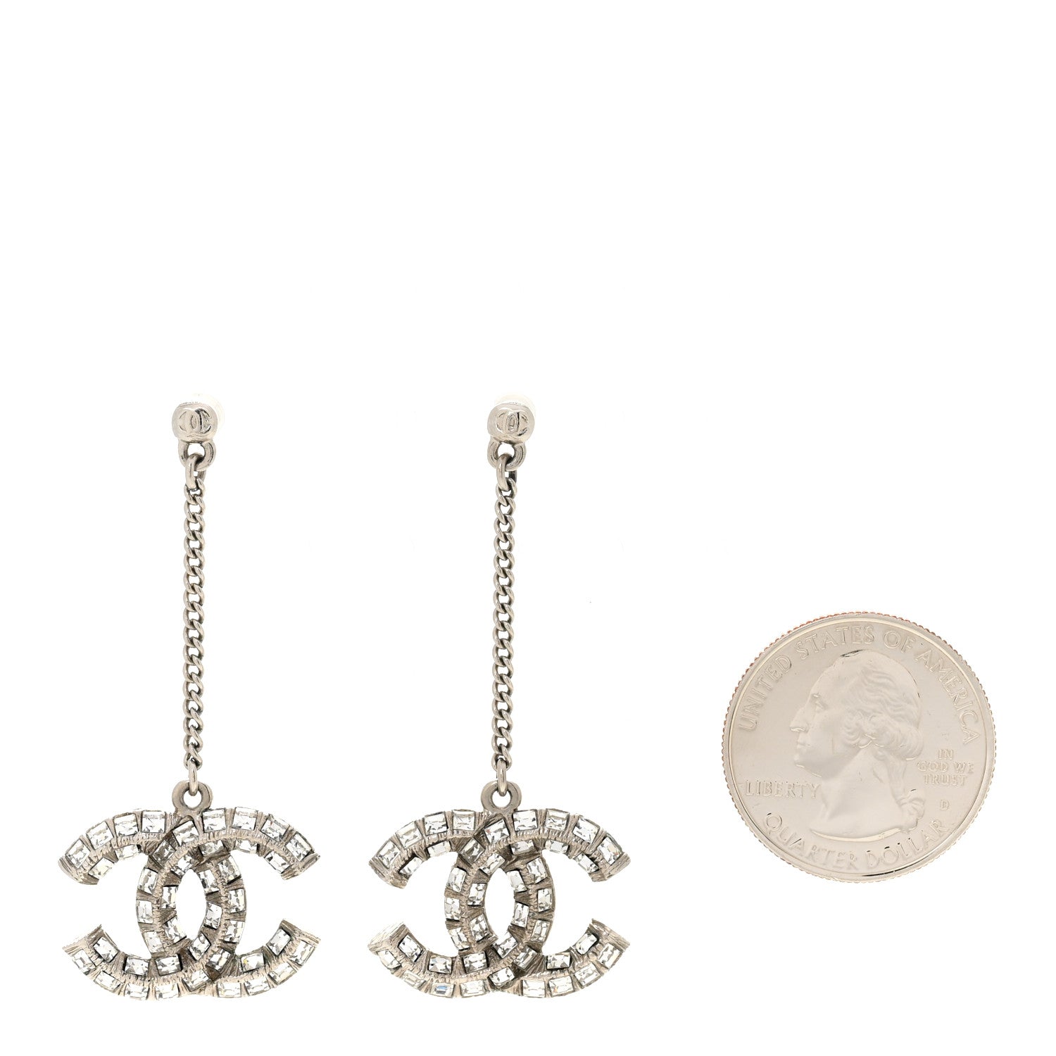 Chanel Baguette Crystal CC Drop Earrings Silver 2 of 4