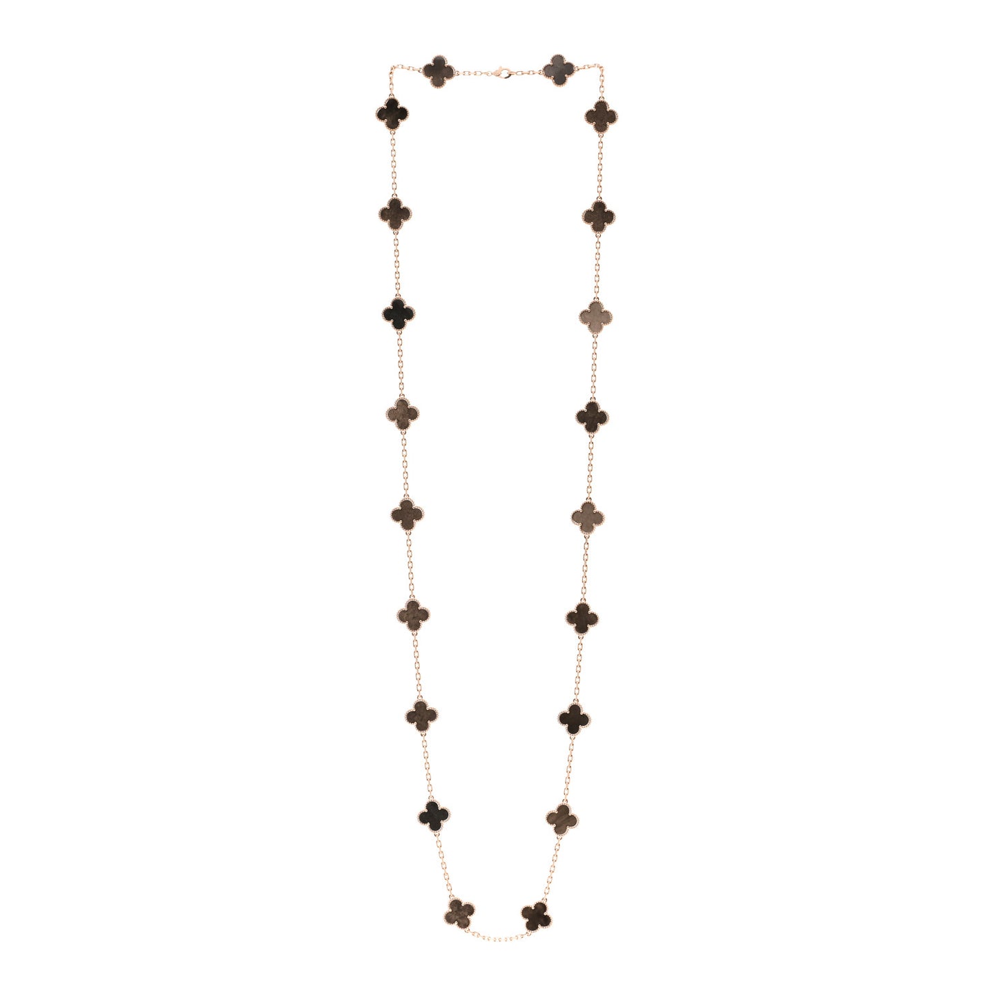 18K Rose Gold Silver Obsidian 20 Motifs Vintage Alhambra Necklace