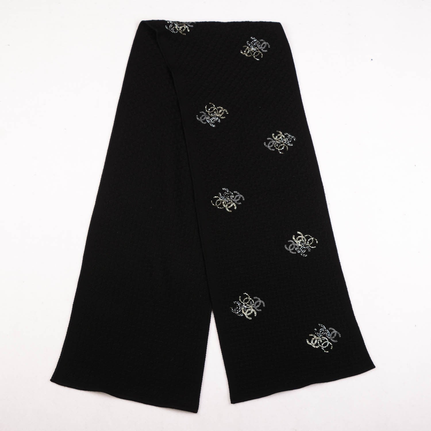 Chanel Cashmere Crystal Logo Scarf Black 3 of 4