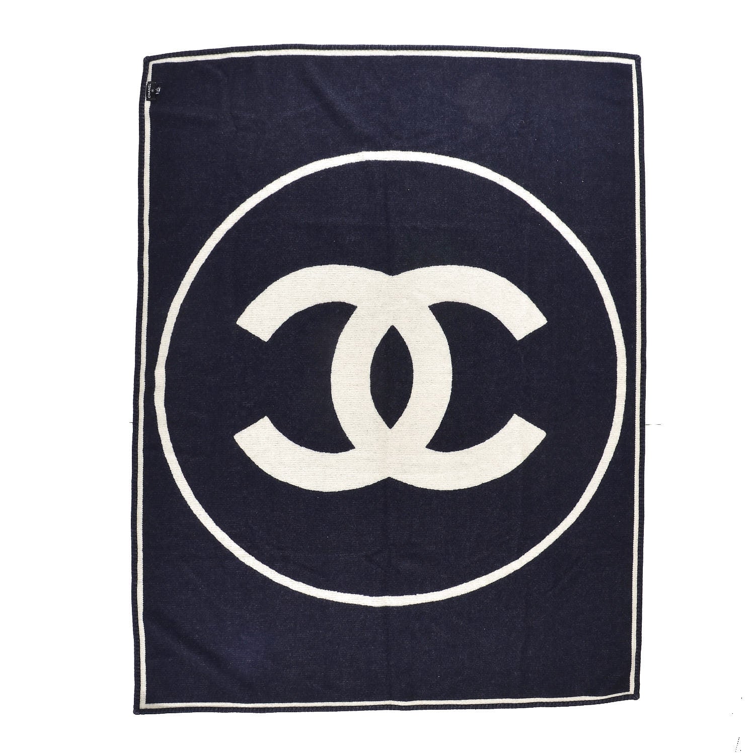 Chanel Merino Wool Cashmere CC Throw Blanket Black Beige 3 of 4