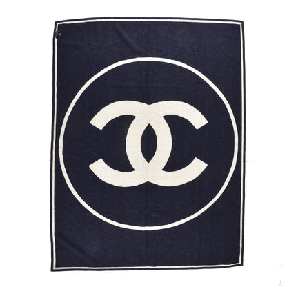 Chanel Merino Wool Cashmere CC Throw Blanket Black Beige 3 of 4