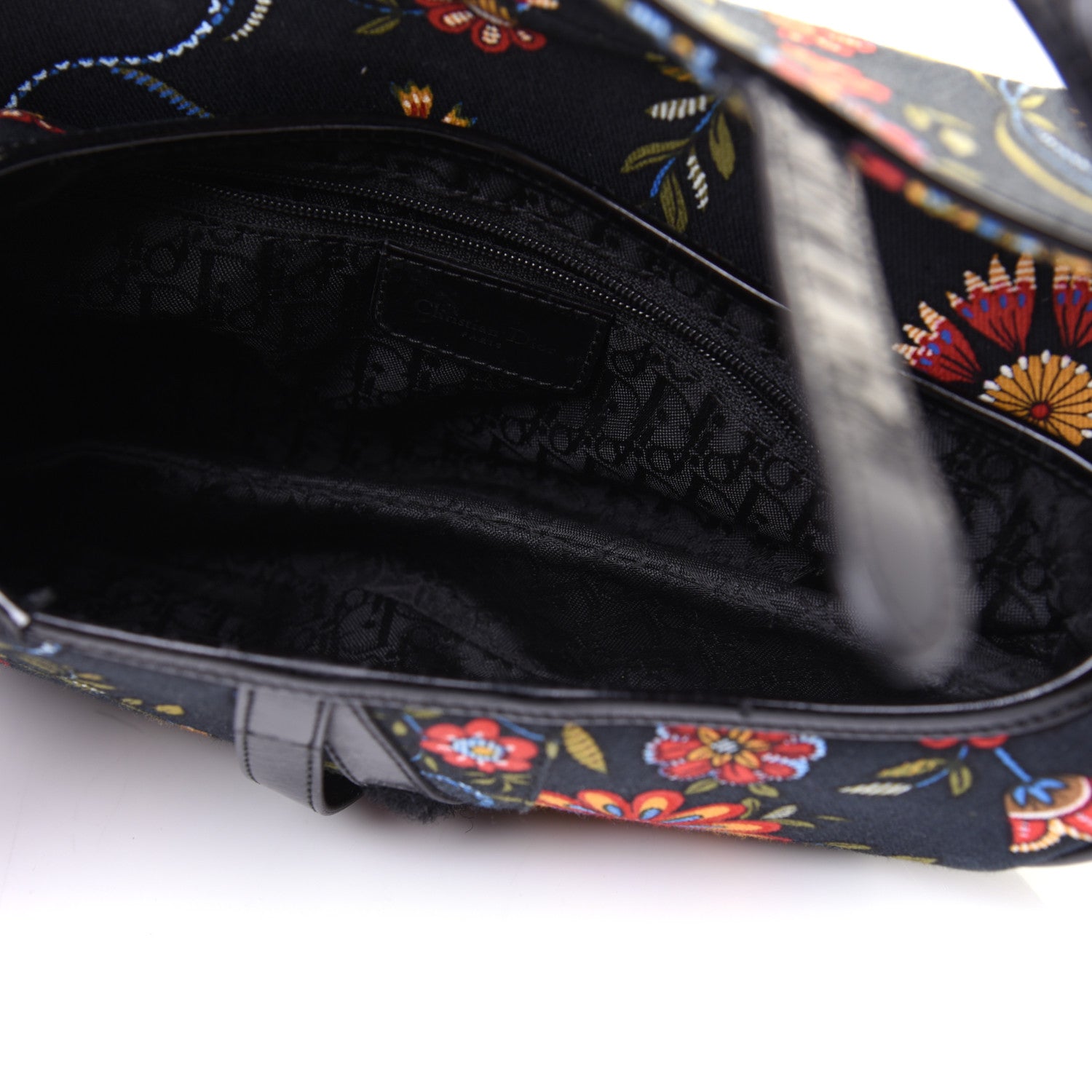 Christian Dior Canvas Floral Saddle Bag Black 6 of 16
