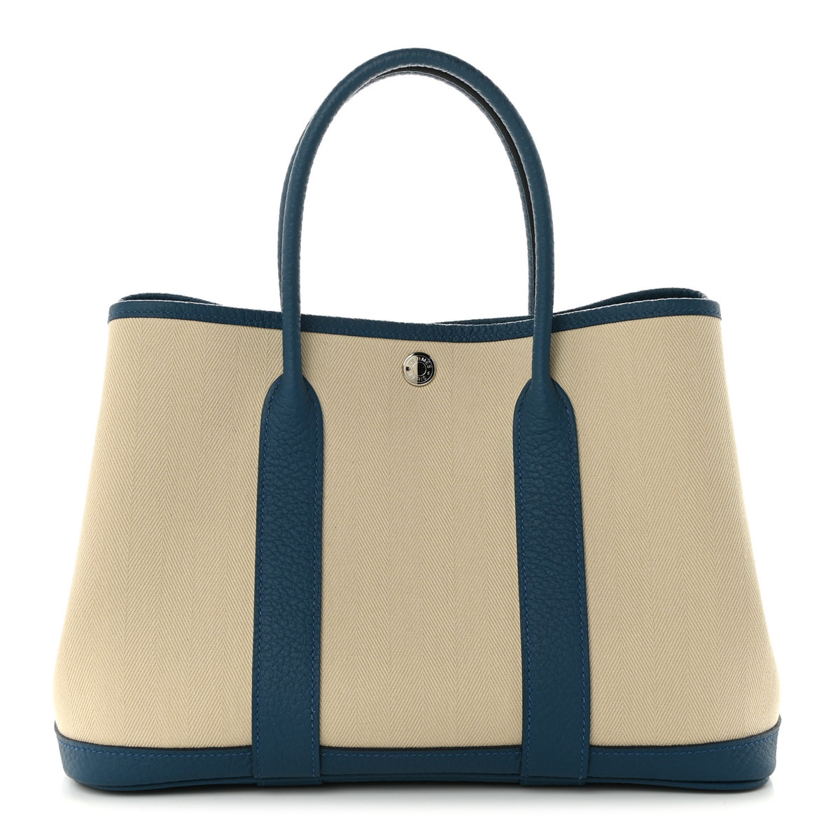 Hermes Toile Chevron Vache Country Garden Party Tote 30 TPM Craie Bleu Outremer 1 of 10