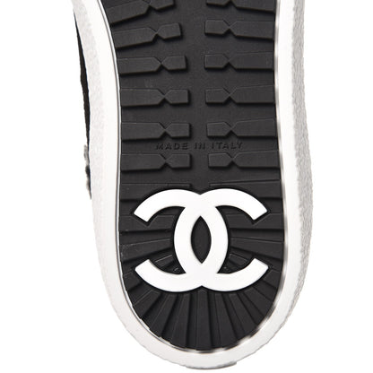 Chanel Suede Tweed High Top Sneakers 37 Black Navy 7 of 8