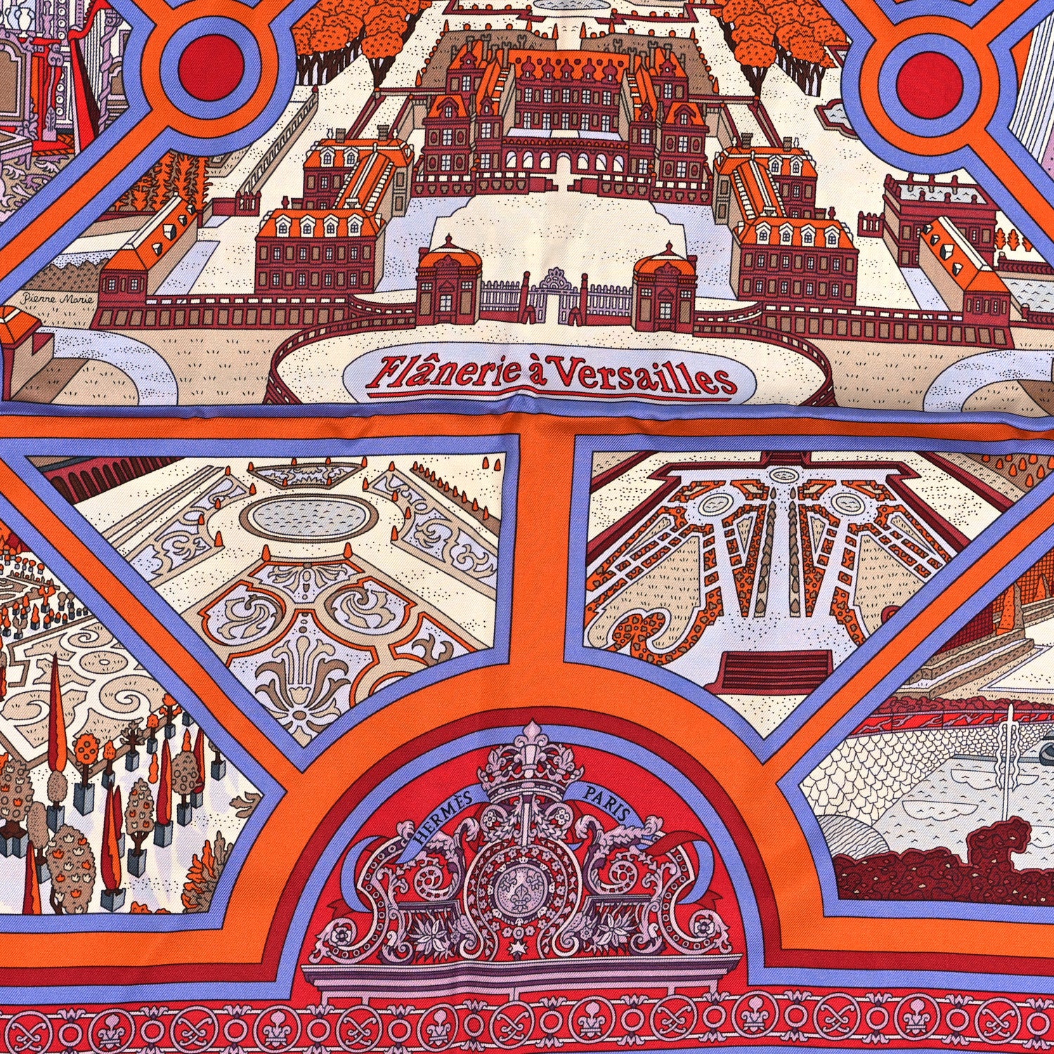 Hermes Silk Flanerie A Versailles Scarf 90 Orange Parme Rouge 2 of 4
