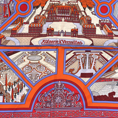 Hermes Silk Flanerie A Versailles Scarf 90 Orange Parme Rouge 2 of 4