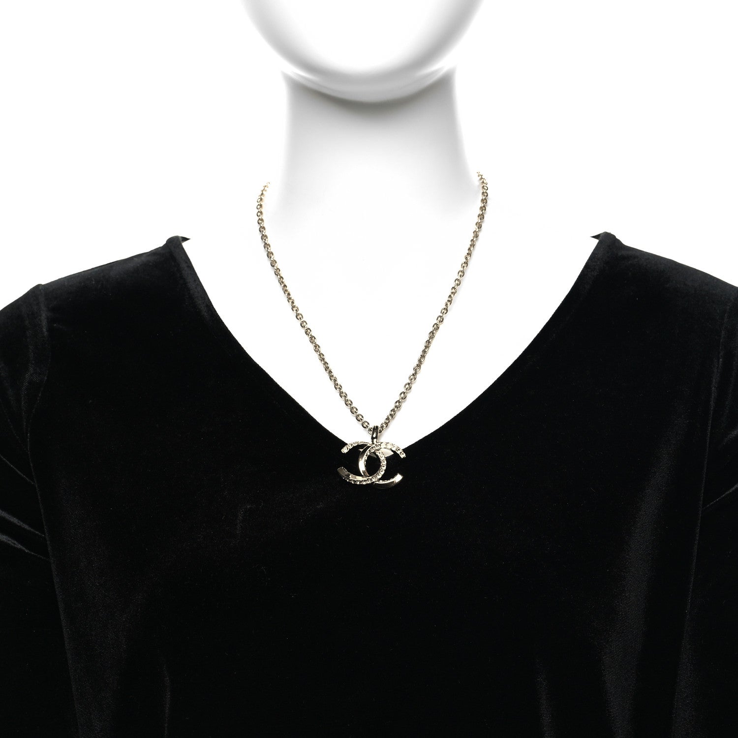Chanel Metal Crystal CC Necklace Gold 2 of 6