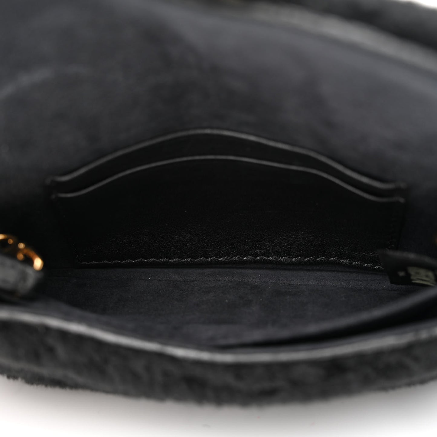 Shearling Shiny Nappa Micro Baguette Black