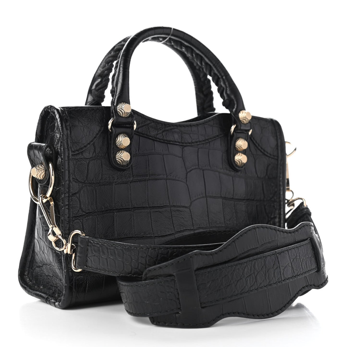Calfskin Crocodile Embossed Giant 12 Gold Hardware Mini City Black