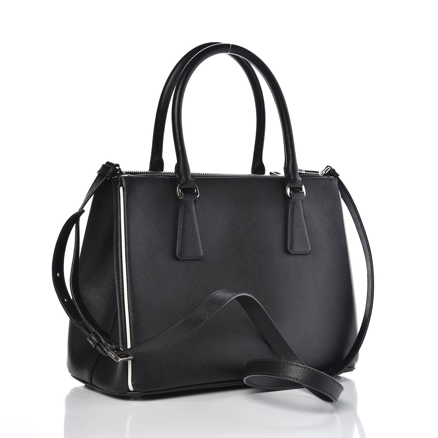 Prada Saffiano Small Galleria Double Zip Tote Black Talco 2 of 13