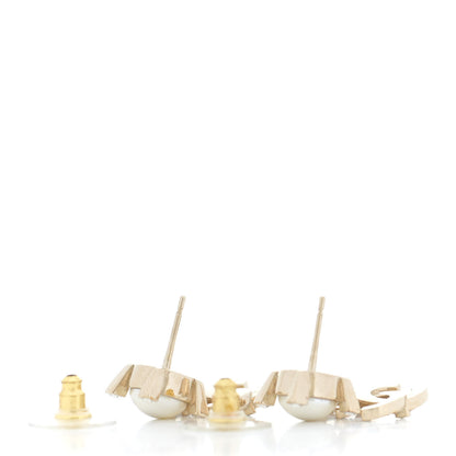 Chanel Crystal Pearl CC Drop Earrings Gold 3 of 4