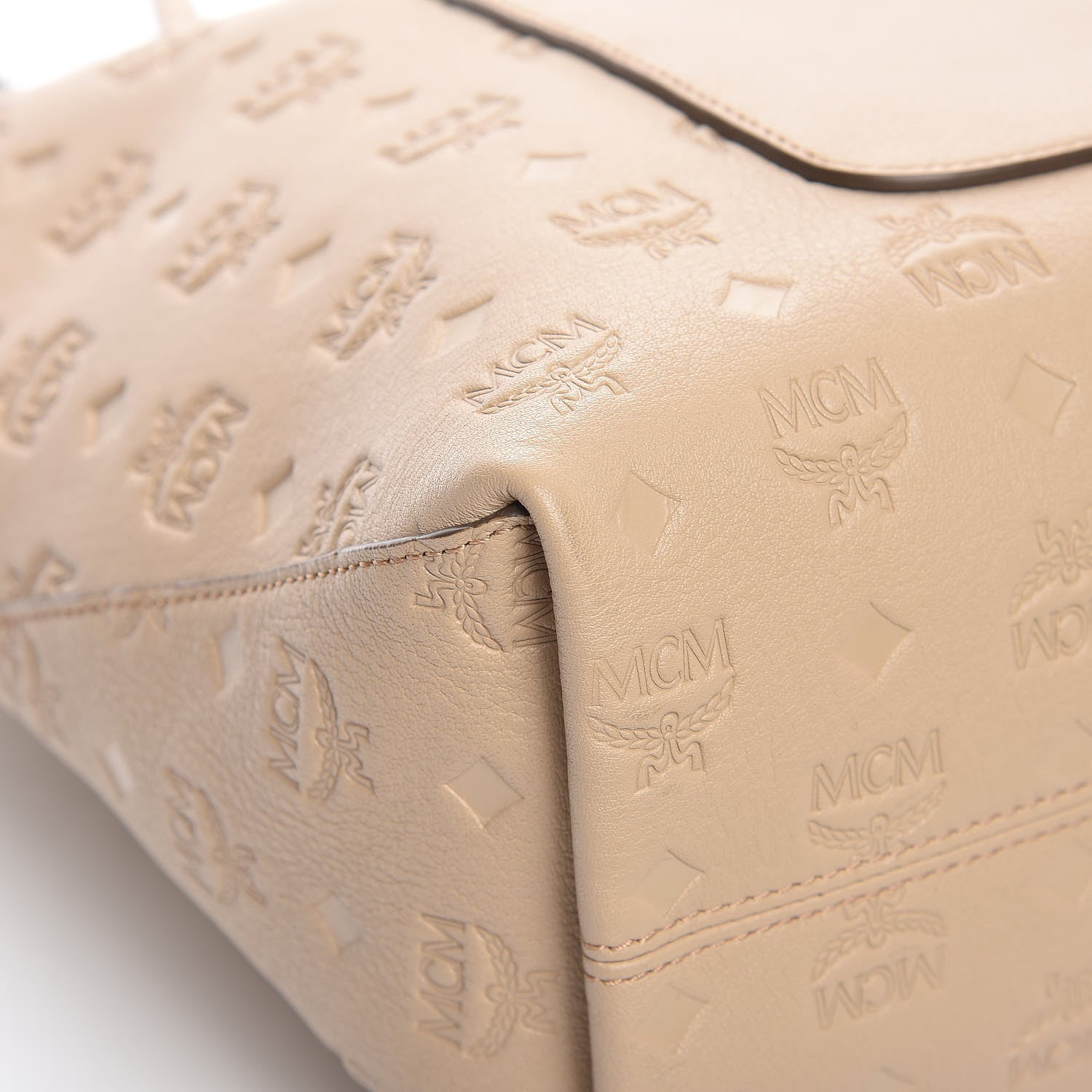 MCM Calfskin Ottomar Monogram Medium Klara Top Zip Tote New Beige 11 of 12