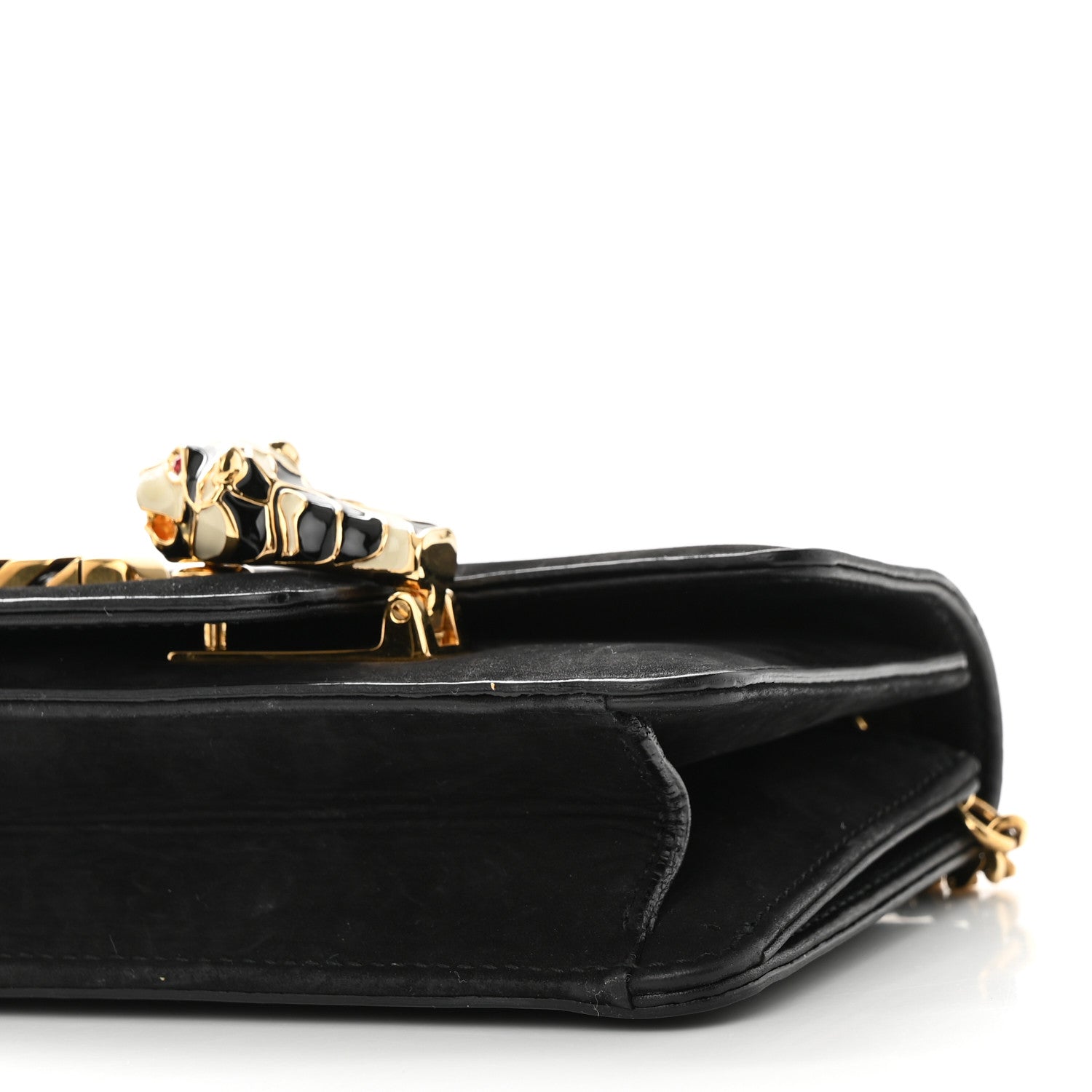 Gucci Suede Tigrette Chain Clutch Black 10 of 11