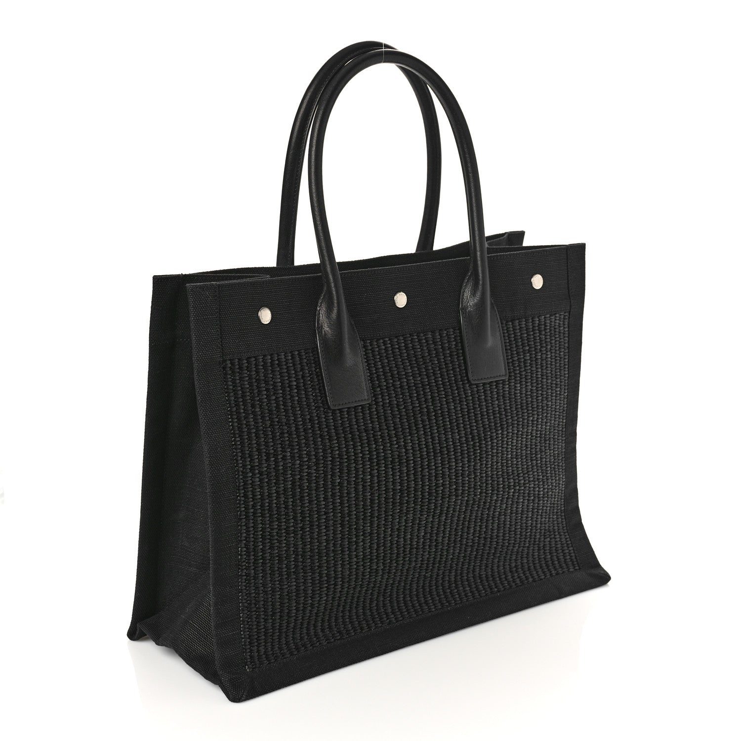 Saint Laurent Raffia Linen Calfskin Small Rive Gauche Tote Black 3 of 8