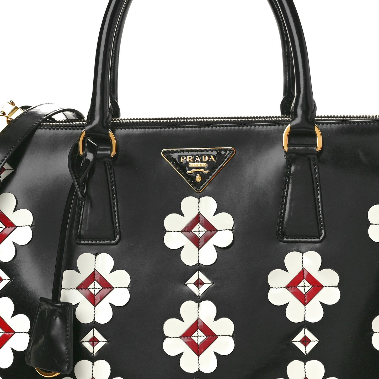 Spazzolato Floral Medium Galleria Double Zip Tote Black White