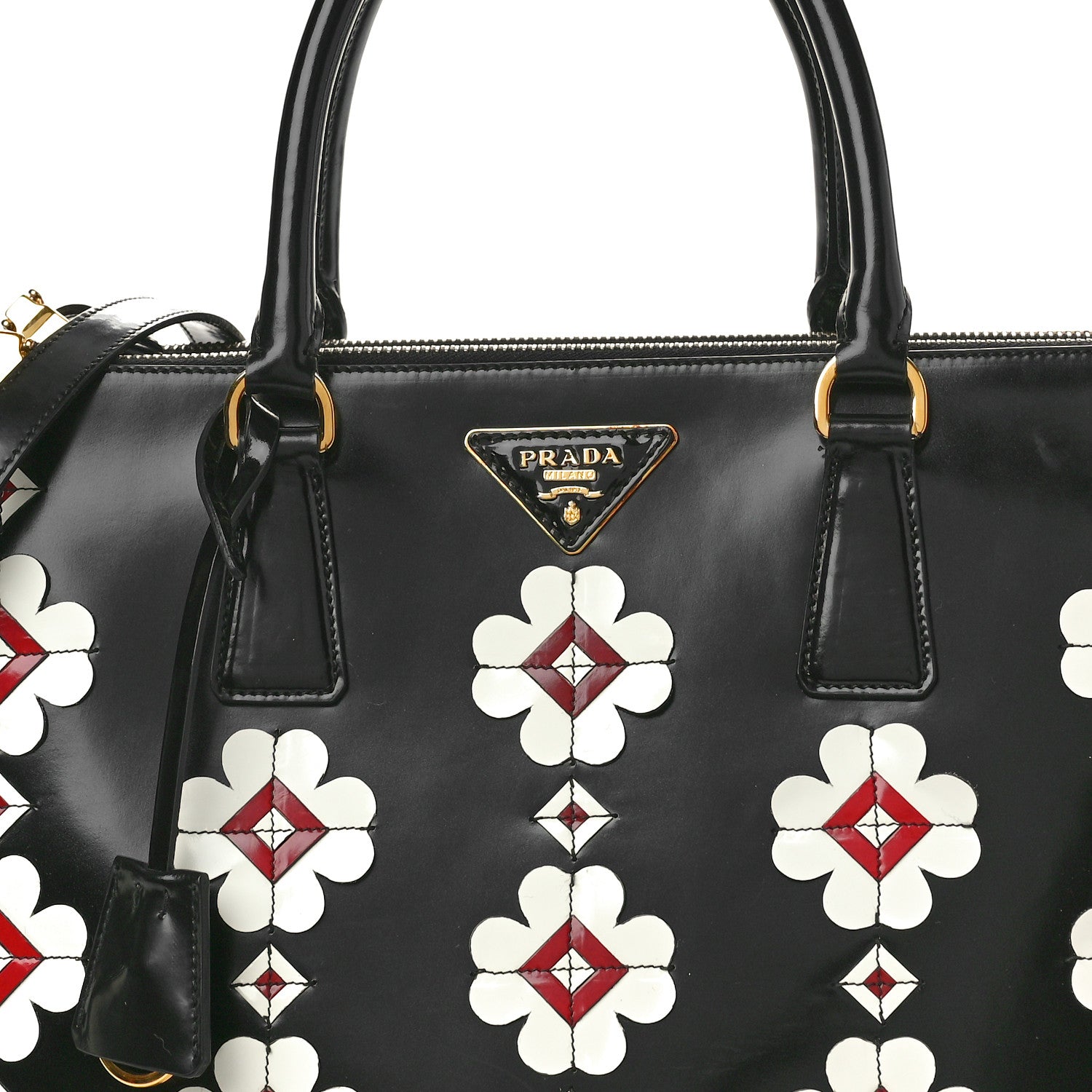 Prada Spazzolato Floral Medium Galleria Double Zip Tote Black White 7 of 9