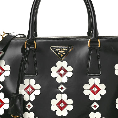 Prada Spazzolato Floral Medium Galleria Double Zip Tote Black White 7 of 9
