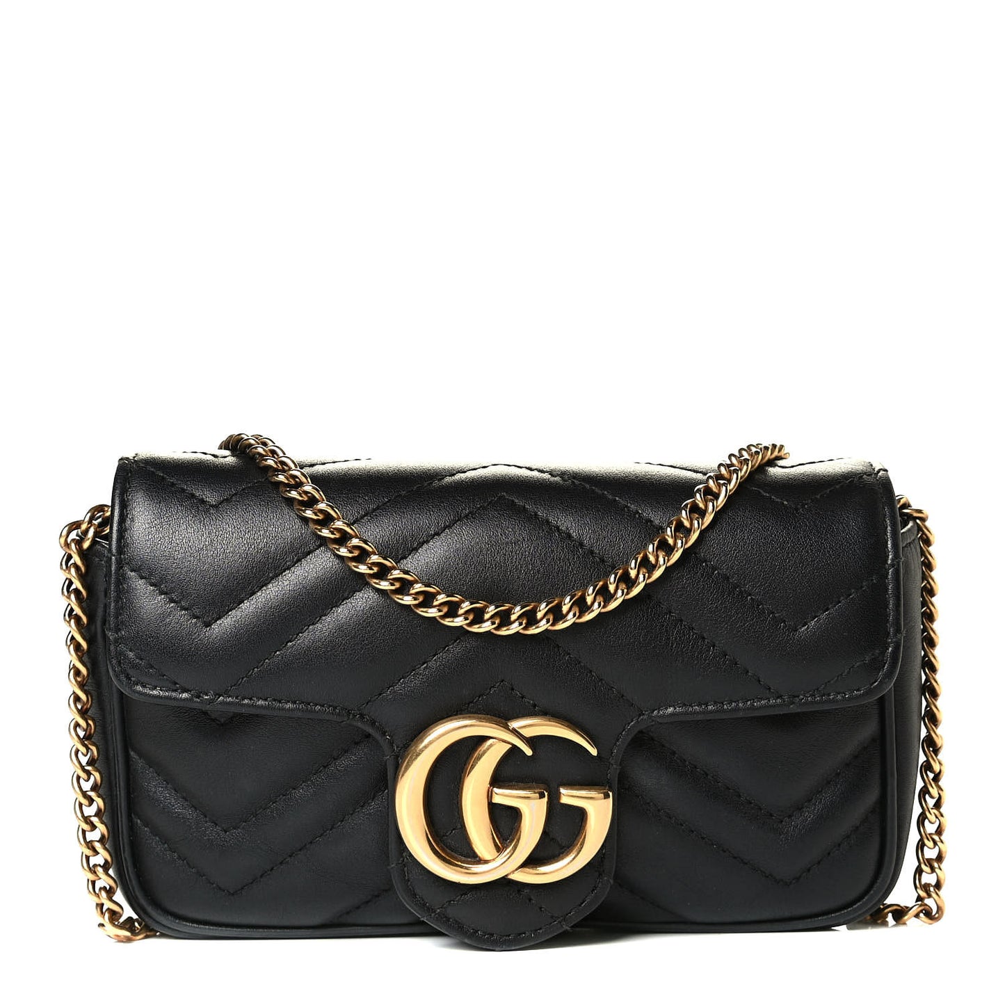 Calfskin Matelasse Super Mini GG Marmont Shoulder Bag Black