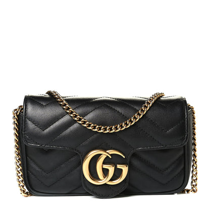 Gucci Calfskin Matelasse Super Mini GG Marmont Shoulder Bag Black 1 of 8