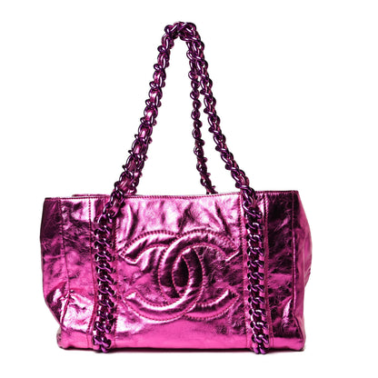 Chanel Metallic Cracked Calfskin Small Modern Chain Tote Fuchsia 1 of 14