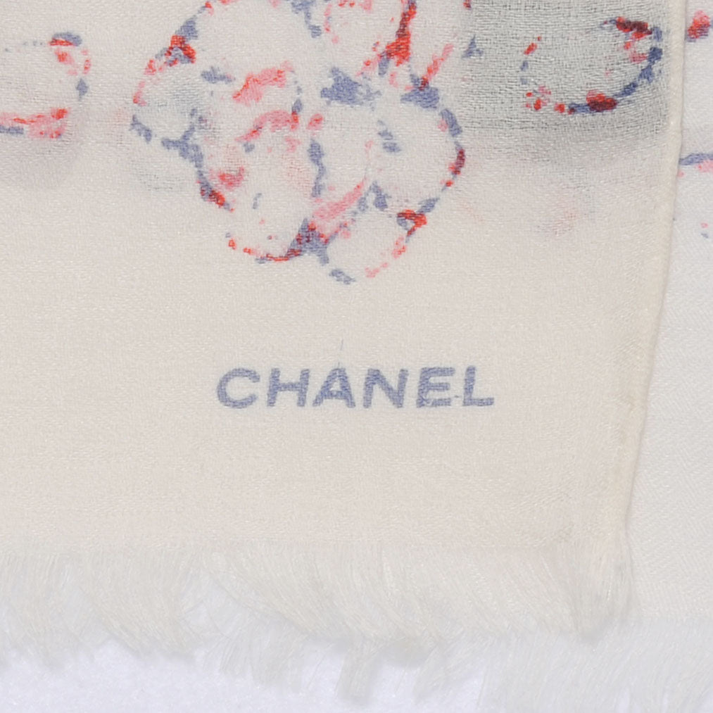Chanel Cashmere Silk Camellia Scarf Ivory 3 of 6