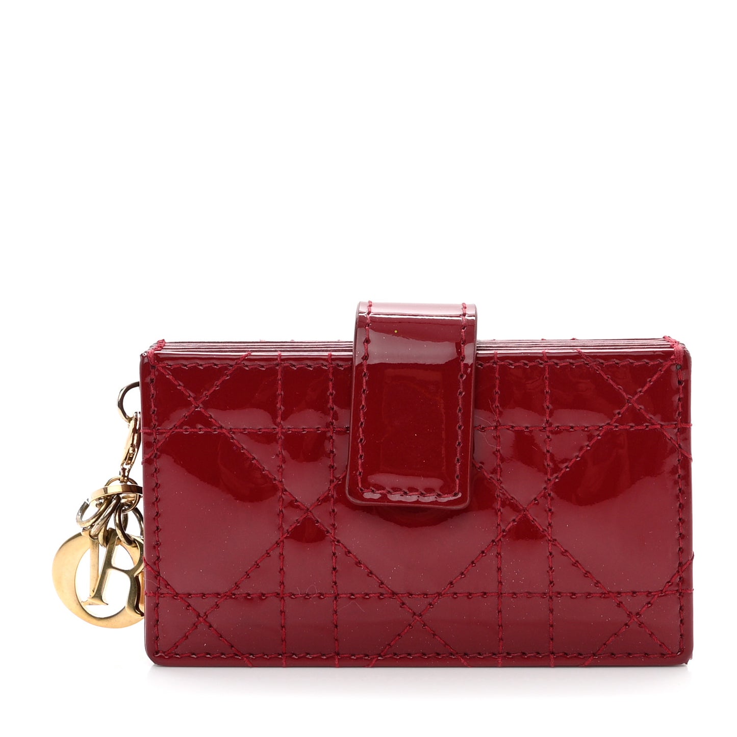 CHRISTIAN DIOR Patent Cannage Lady Dior 5-Gusset Card Holder Scarlet