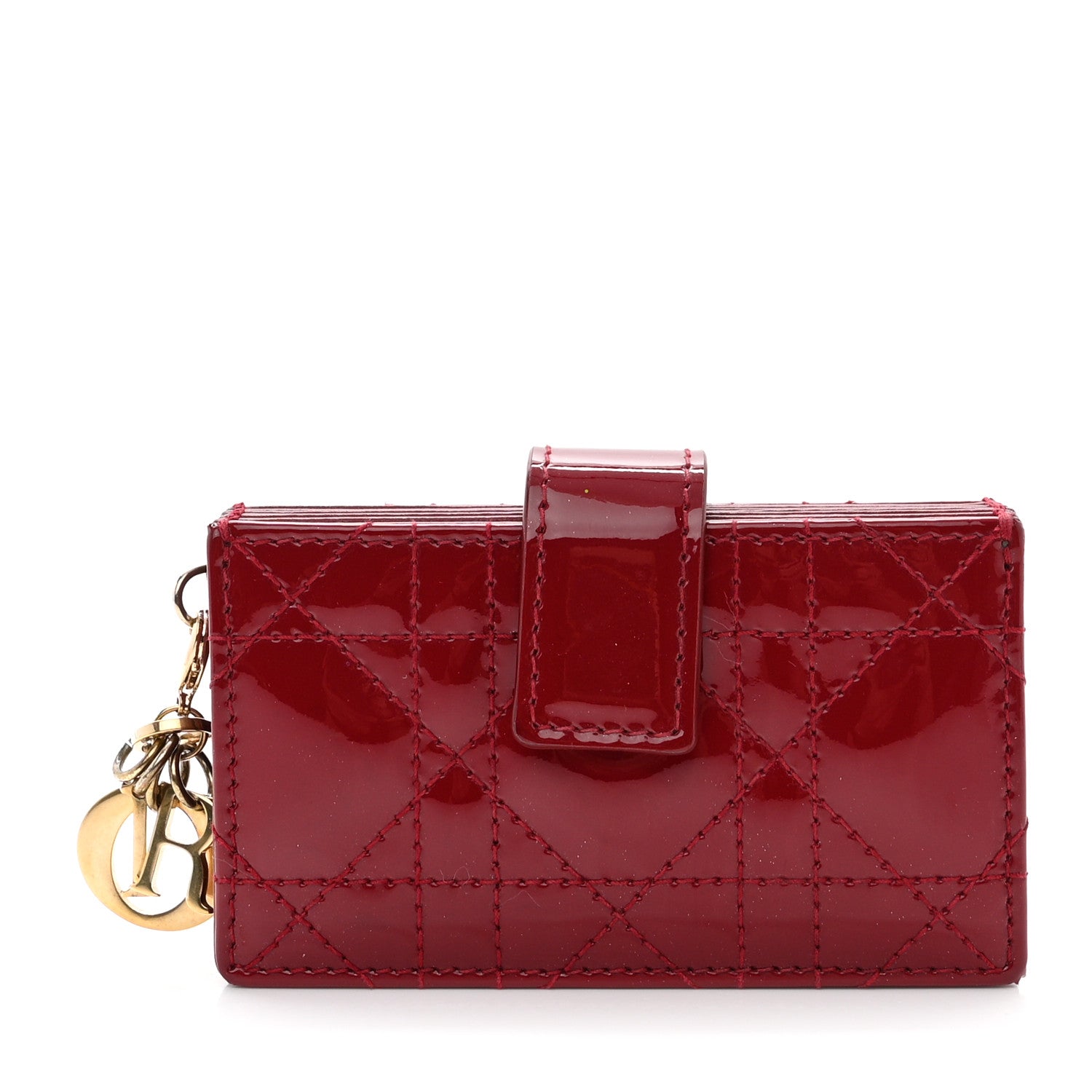 Christian Dior CHRISTIAN DIOR Patent Cannage Lady Dior 5-Gusset Card Holder Scarlet 1 of 16