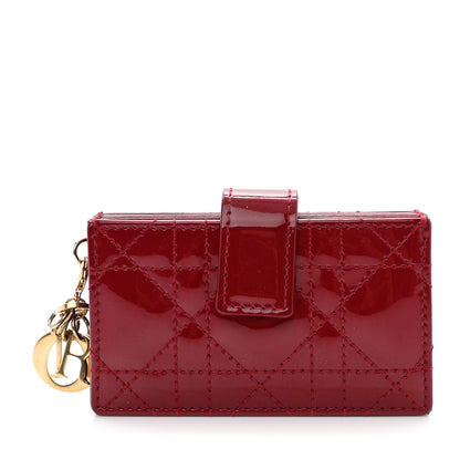 Christian Dior CHRISTIAN DIOR Patent Cannage Lady Dior 5-Gusset Card Holder Scarlet 1 of 16