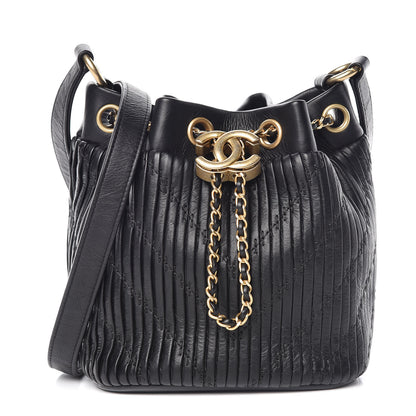 Chanel Iridescent Crumpled Calfskin Coco Pleats Small Drawstring Bag Black 1 of 9