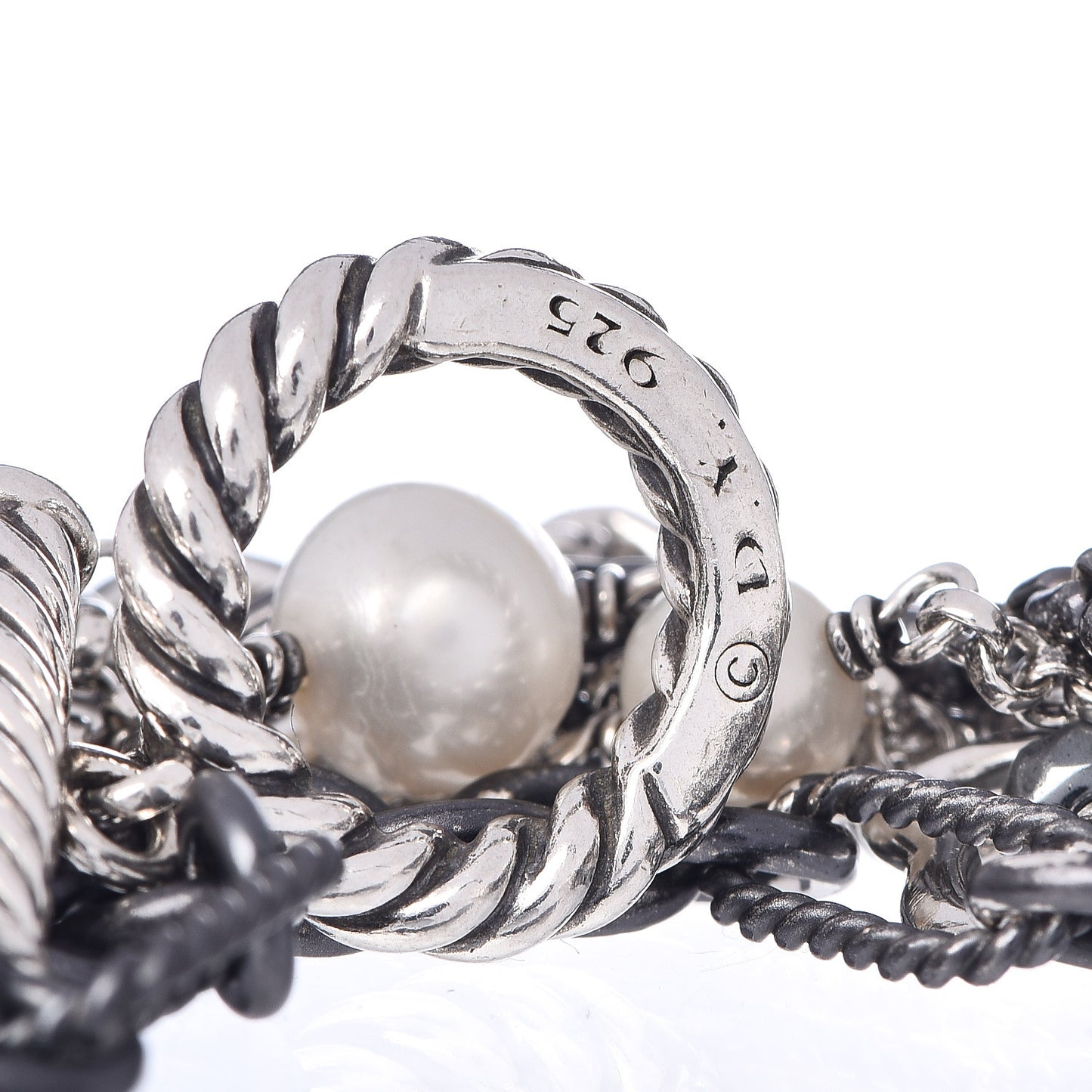 Darkened Sterling Silver Hematite Pearl Multi-Row Bracelet