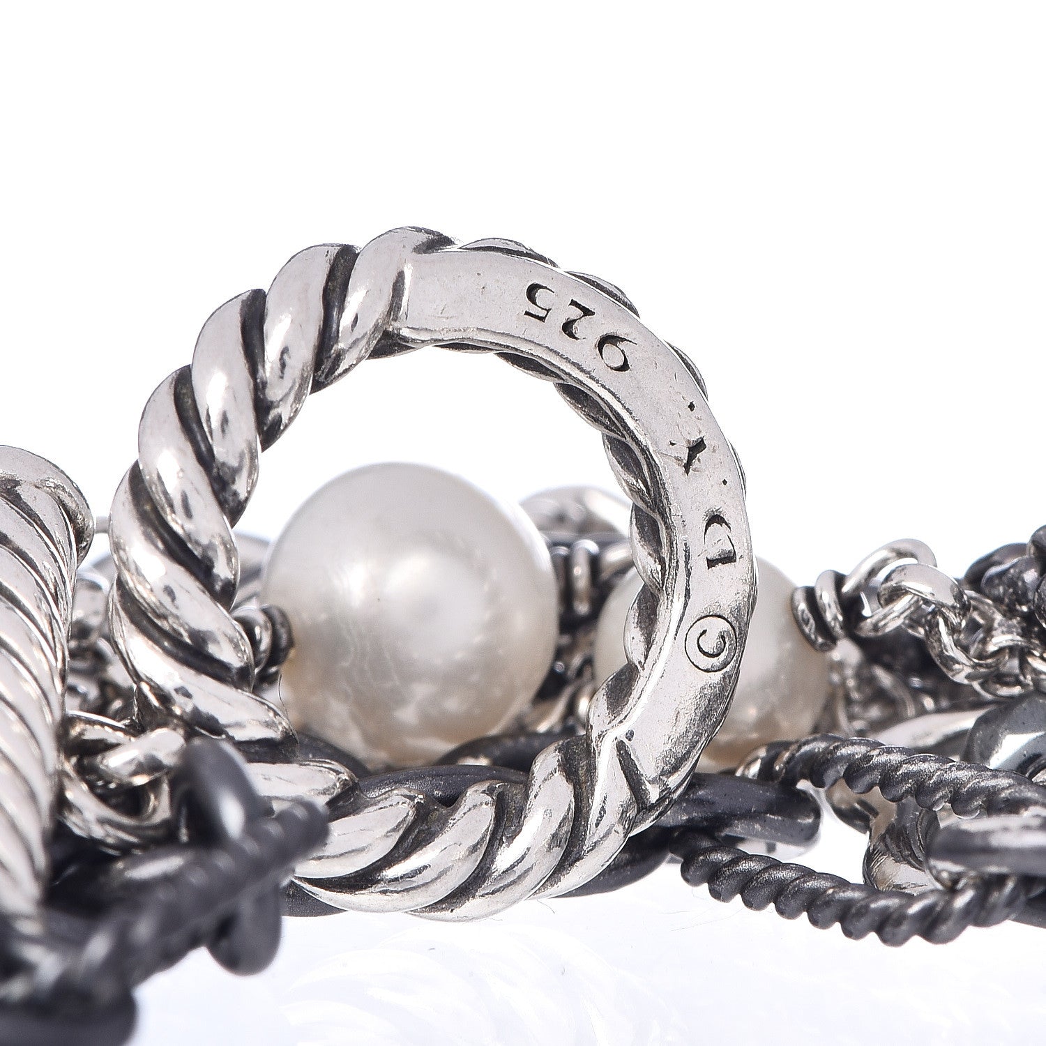David Yurman Darkened Sterling Silver Hematite Pearl Multi-Row Bracelet 4 of 9