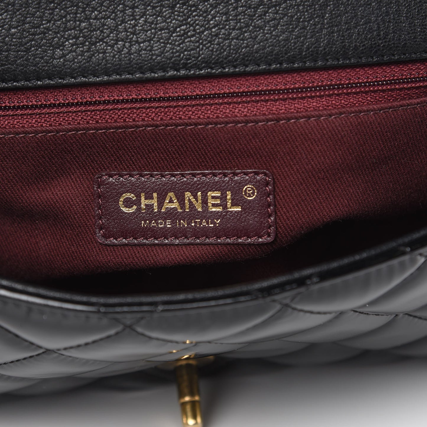 Patent Goatskin Quilted Medium CC Eyelet Flap Black
