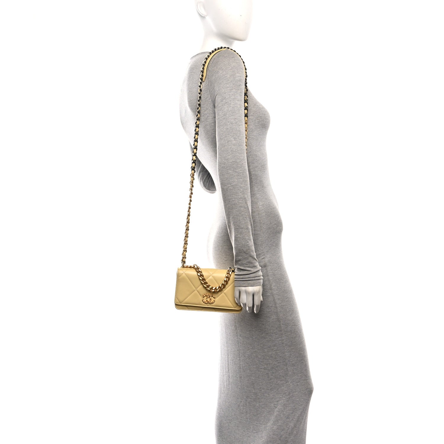 Chanel Lambskin Quilted Chanel 19 Wallet On Chain WOC Yellow