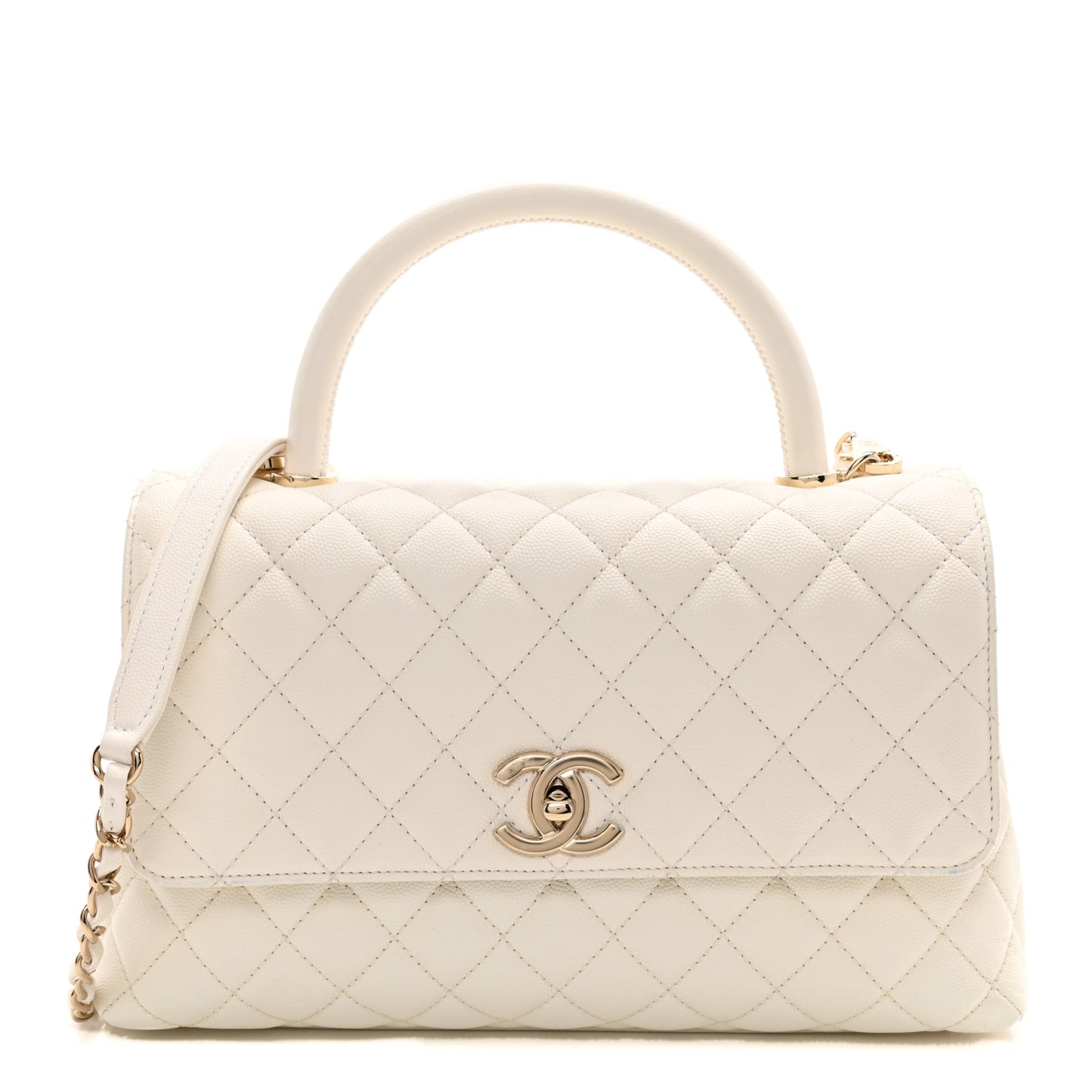 Caviar Quilted Small Coco Handle Flap White