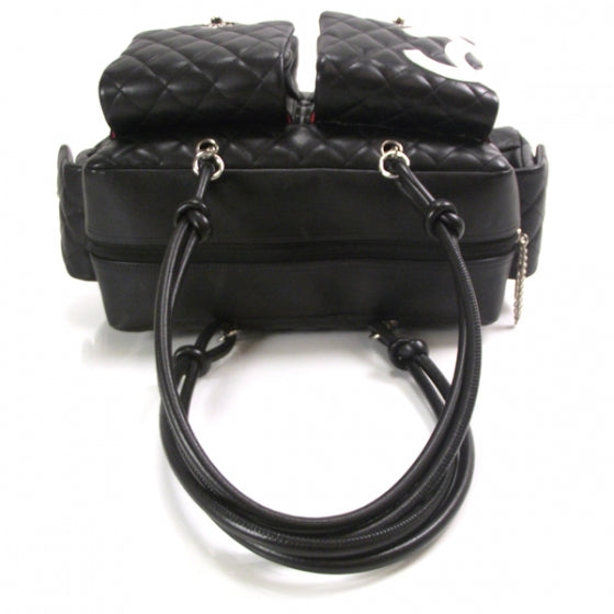 Calfskin Quilted Large Cambon Multipocket Reporter Black White