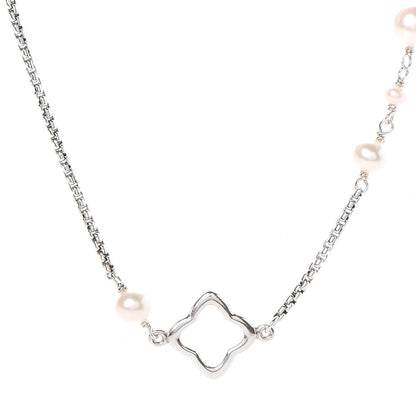 David Yurman Sterling Silver Pearl Quatrefoil Long Chain Necklace 5 of 8