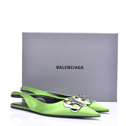 Balenciaga Satin BB Knife Pointy Toe Slingback Flats 38 Neon Green 11 of 11