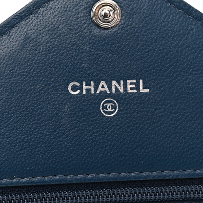 Chanel Lambskin Chevron Quilted Stitched Wallet On Chain WOC Blue 6 of 12