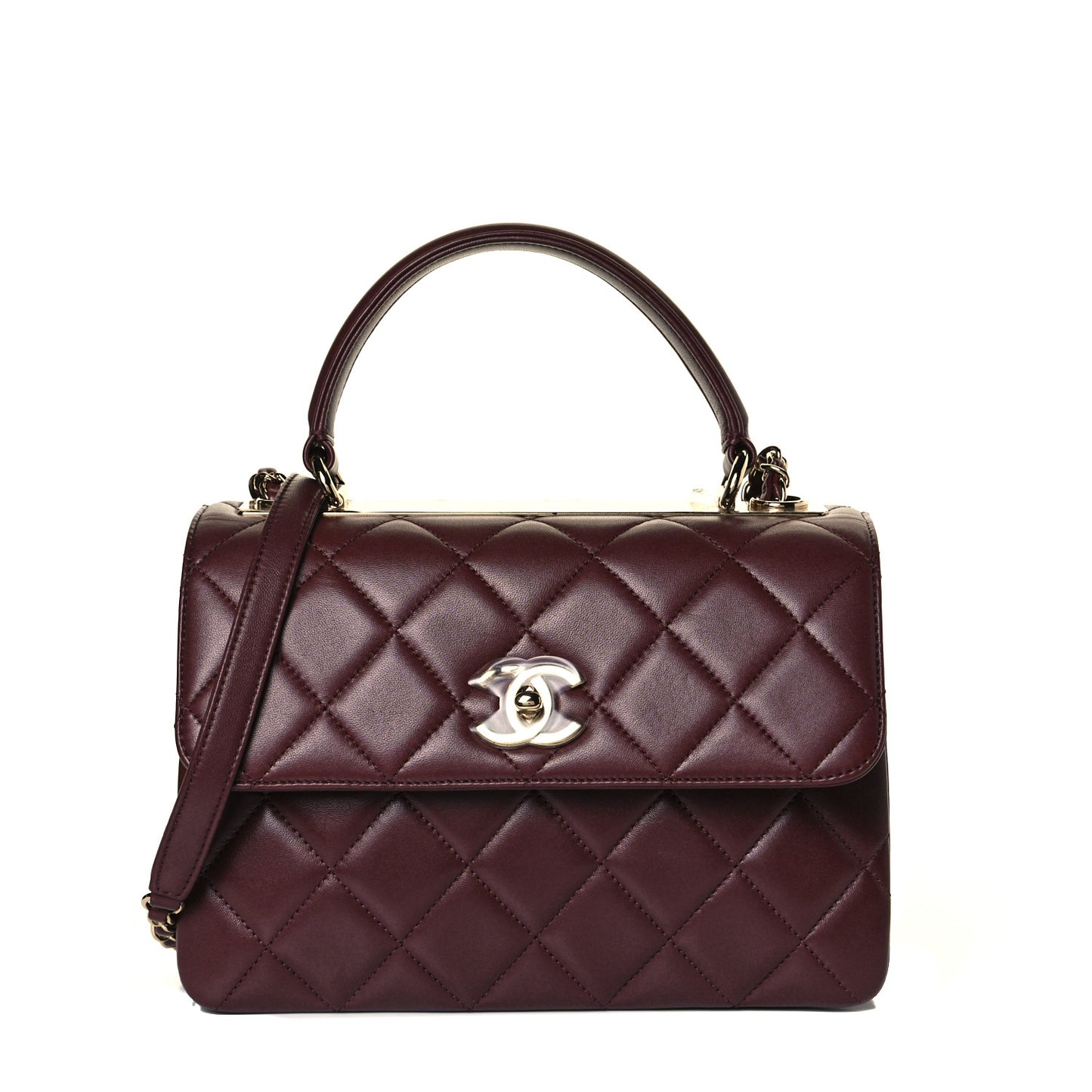 Lambskin Quilted Small Trendy CC Flap Dual Handle Bag Burgundy