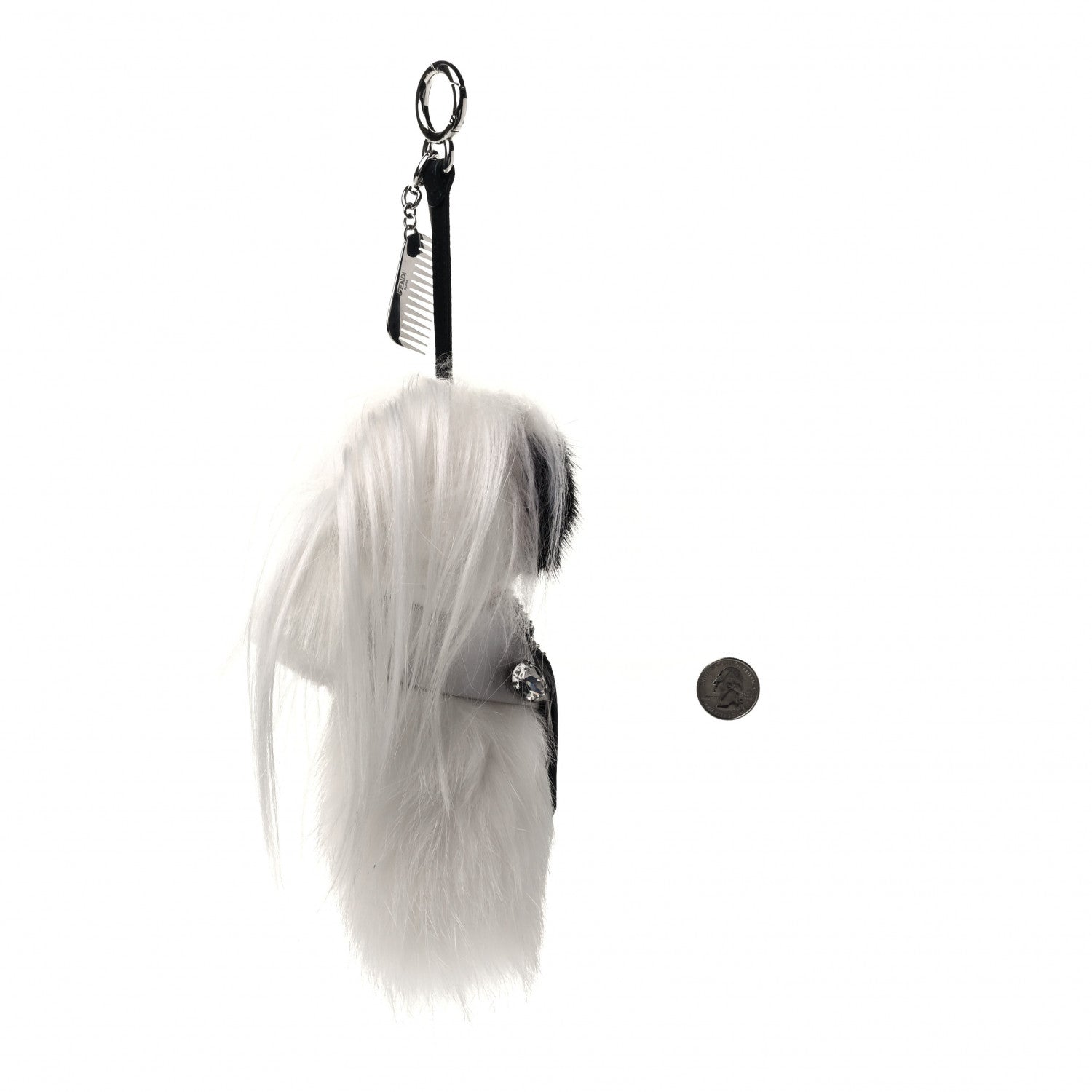 Fendi Fox Goat Mink Fur Nappa Crystal Studded Mini Karlito Tuxedo Bag Charm White Multicolor 2 of 3