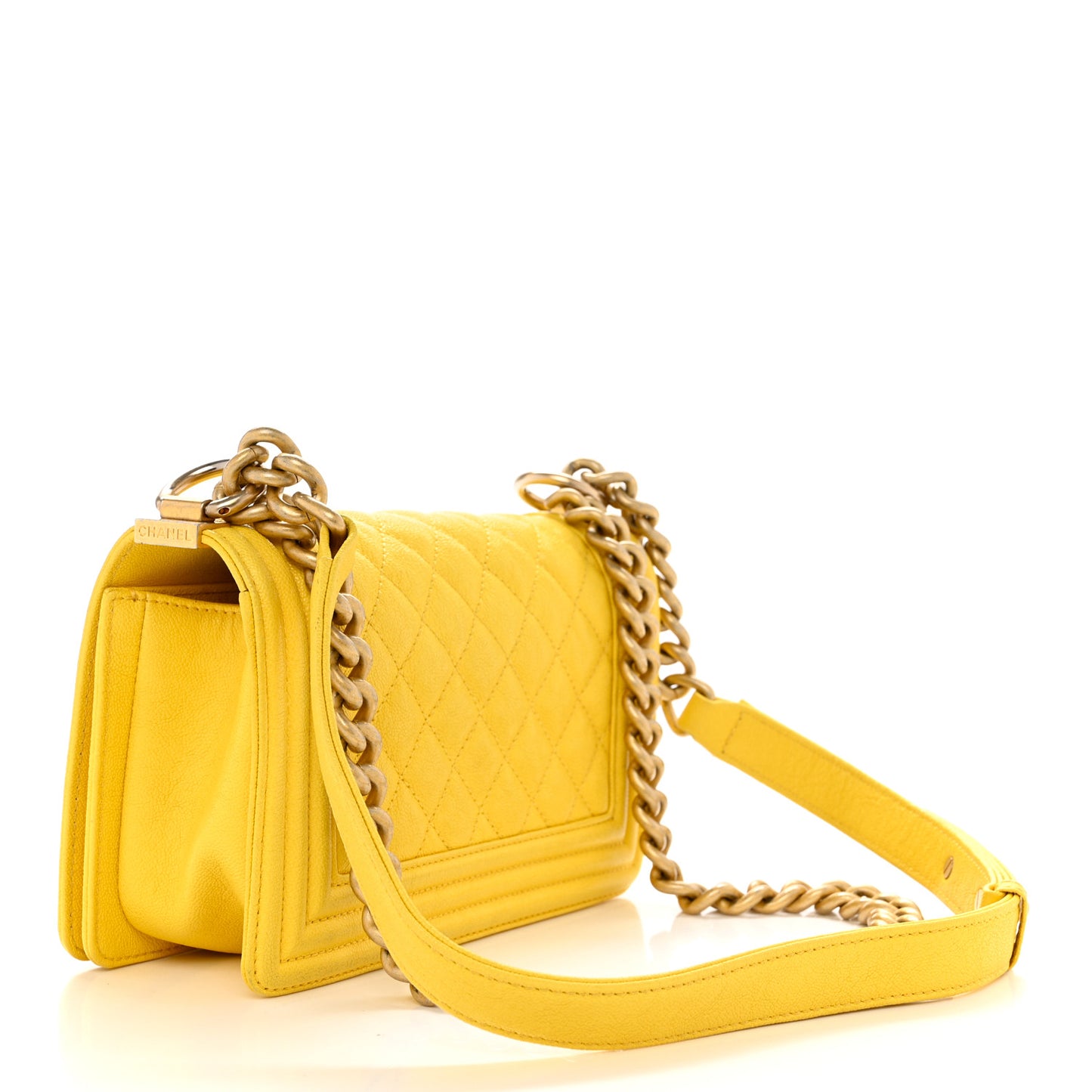 Caviar Quilted Small Boy Flap Yellow