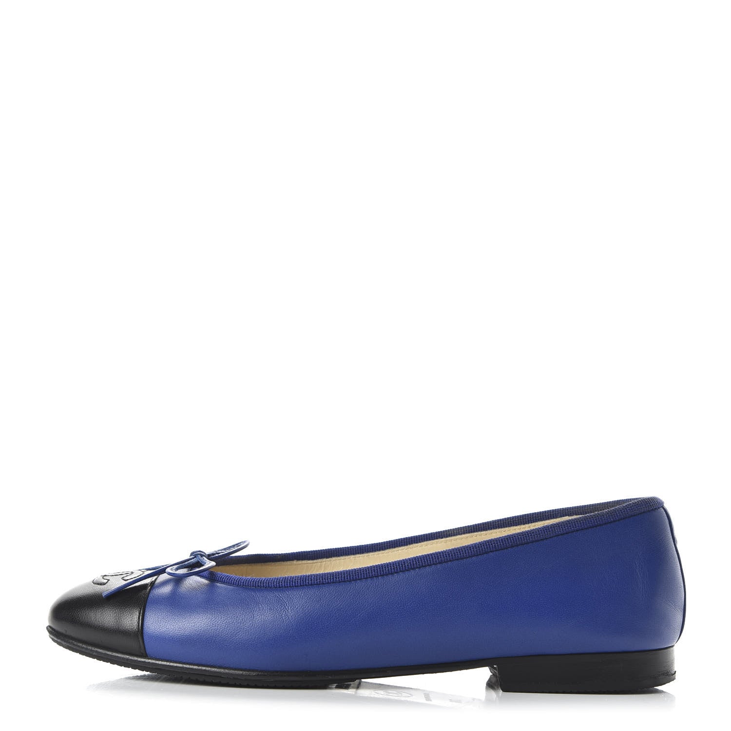 Chanel Lambskin CC Cap Toe Ballerina Flats 36 Blue Black 1 of 10