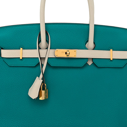Hermes Taurillon Clemence Horseshoe Birkin 35 Bleu Paon Beton 8 of 12