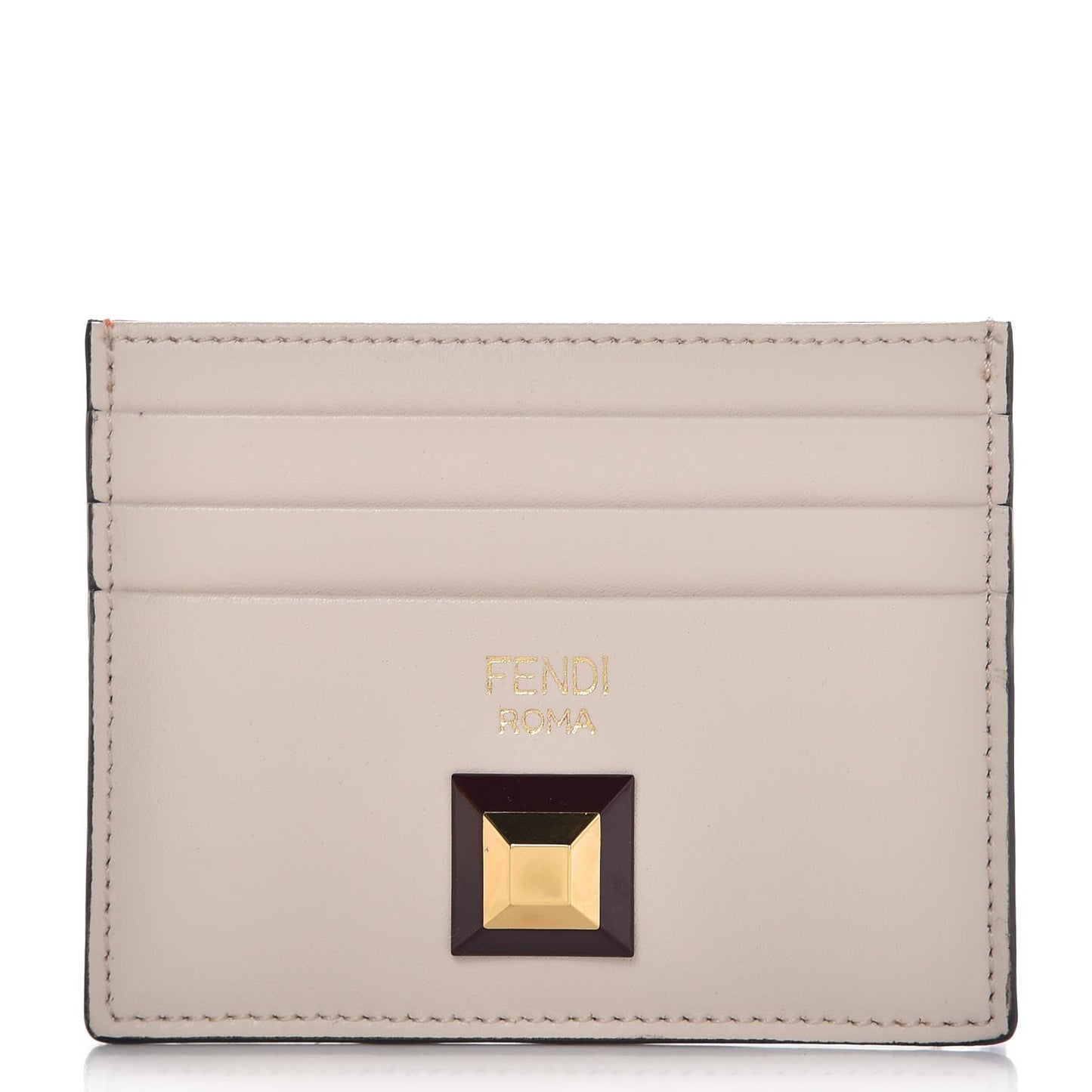 Vitello Liberty Studded Bi-Color Card Holder Camelia Papaya